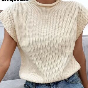 Chic Loose Sleeveless Cream Sweater